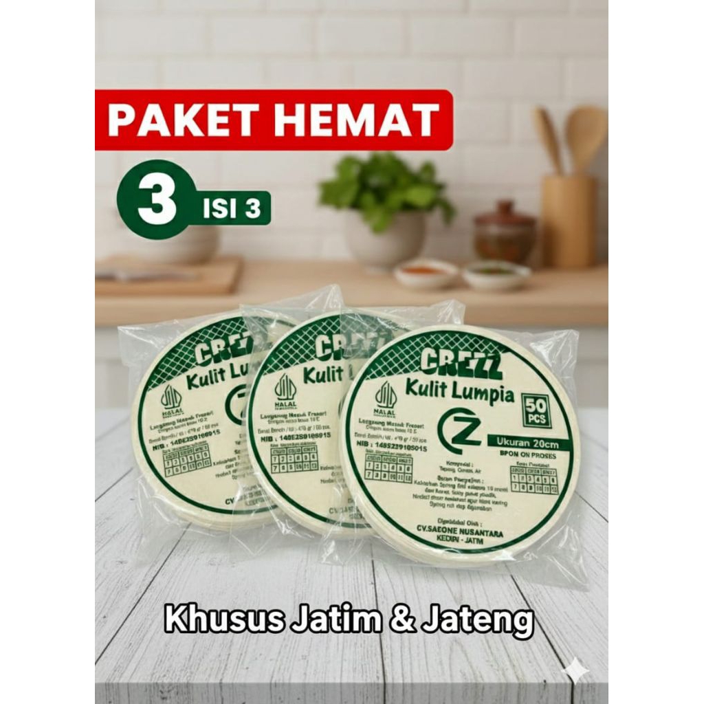 Paket Hemat Kulit Lumpia 3 Pack – Isi 150pcs | Kulit Lentur & Renyah Siap Goreng | Untuk Jualan & Ke