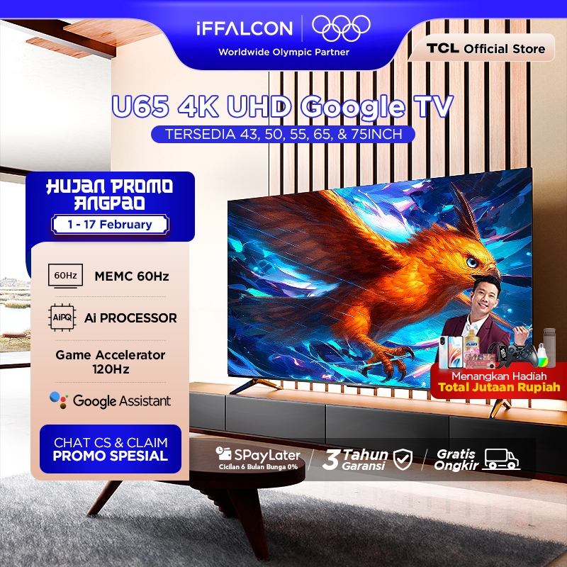iFFALCON by TCL U65 Series Google TV (Android 12) Smart Digital - 4K UHD - Dolby Audio - Google Play