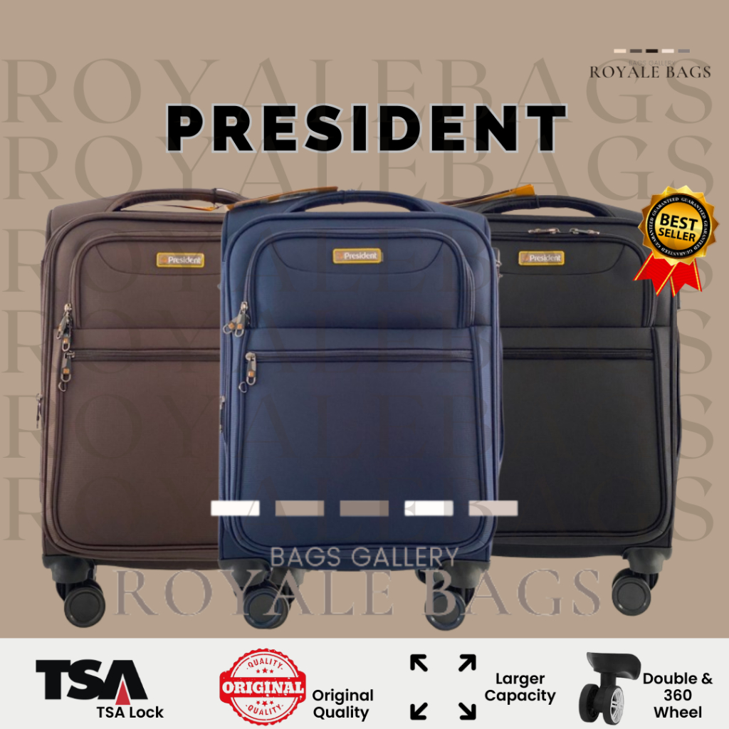 President Tas Koper 20 inch / 24 inch Original Kain Kanvas / Canvas Material Resleting Anti Theft - 