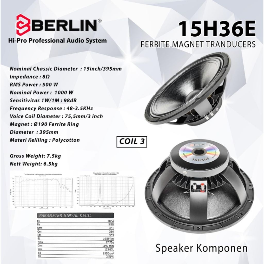 SPEAKER 15 BERLIN 15H36E BERLIN AUDIO 15 INC 15H 36E COIL 3