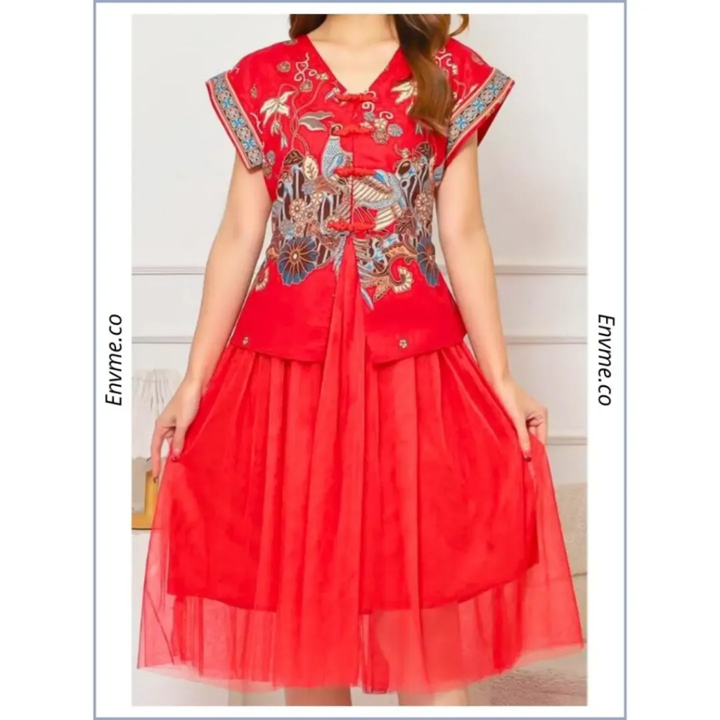 ENVME.CO - ANNCHI COTTON DRESS / GAUN BATIK MODERN KOMBINASI TILE