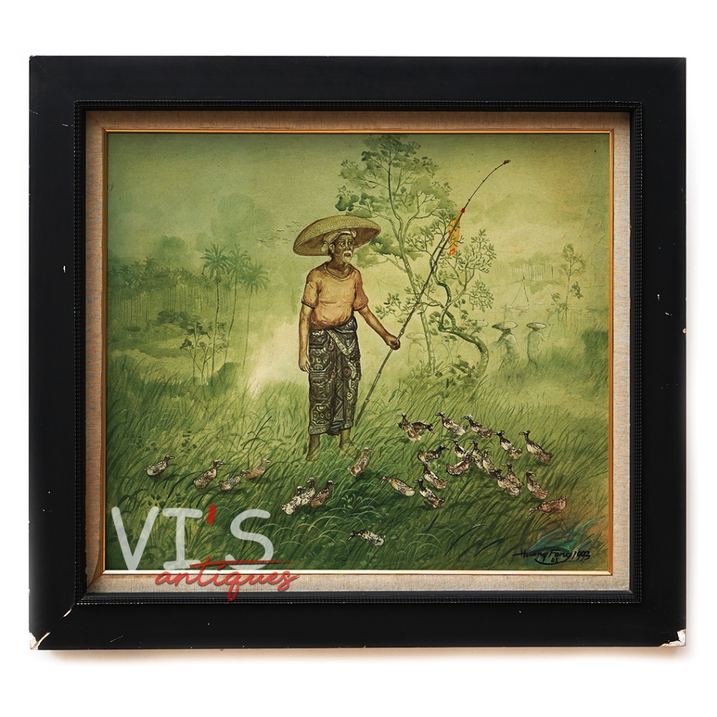 Lukisan Huang Fong Angon Bebek 1993 Oil On Canvas Antik Kuno