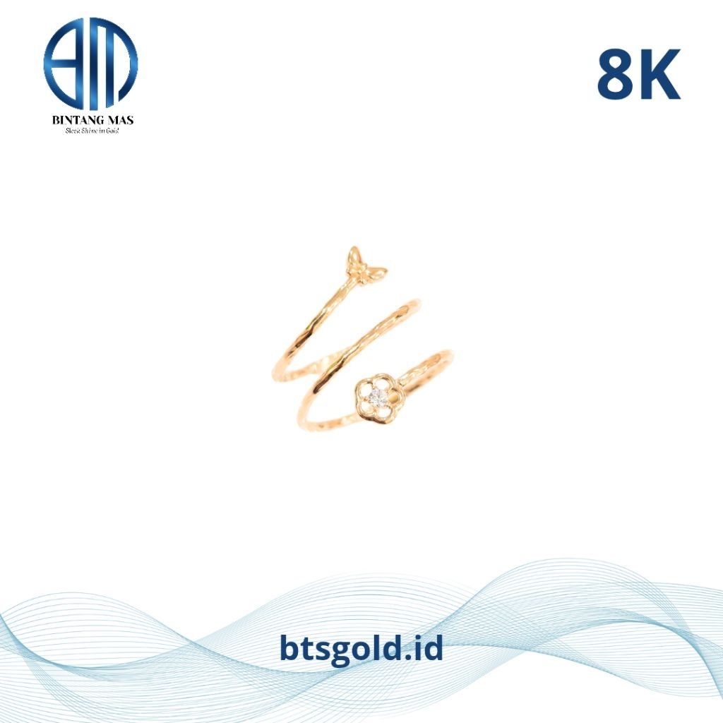 Cincin Spiral Bunga Butterfly Permata Putih Emas Asli