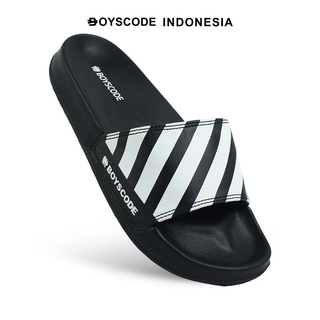 BOYSCODE Sandal Selop Distro Pria Boyscode Motif Zebra Original Hitam Putih / Sandal Slide Pria / Se