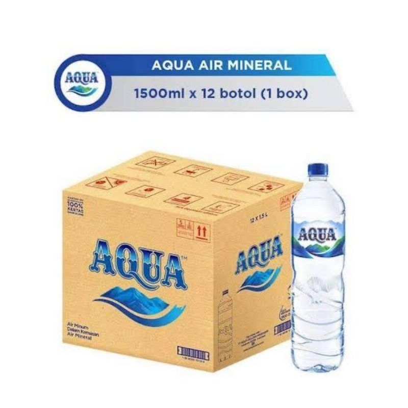 Aqua botol besar 1500ml 1 Kardus (isi 12 pcs) - air mineral merek Aqua