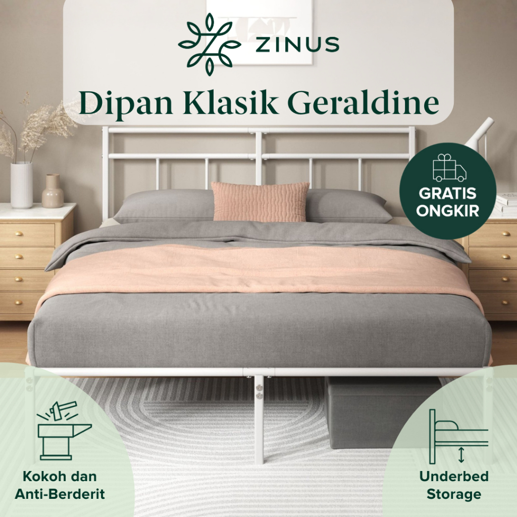 Dipan Tempat Tidur Sandaran Zinus Geraldin Ranjang Besi Divan Kasur Bed In a Box