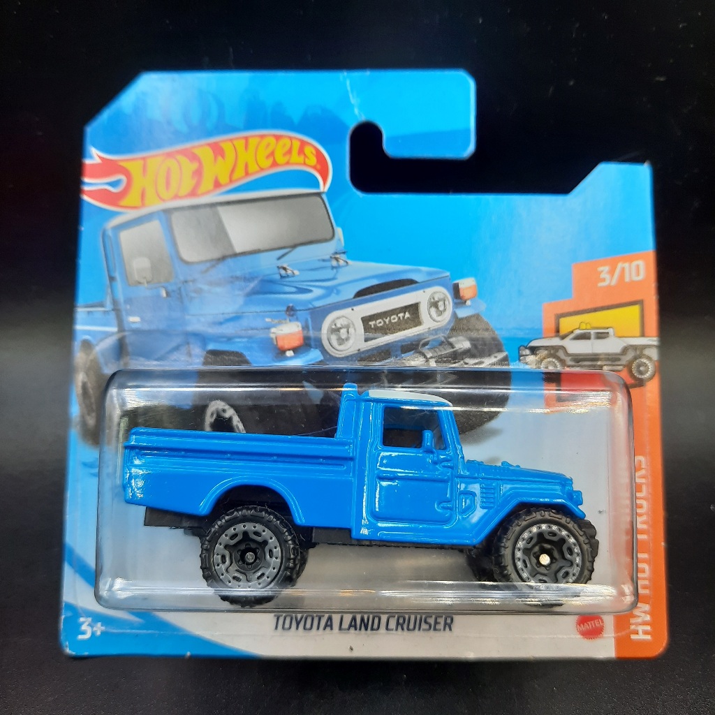 Hot Wheels Toyota Land Cruiser Pickup Biru Short Card Soft Corner