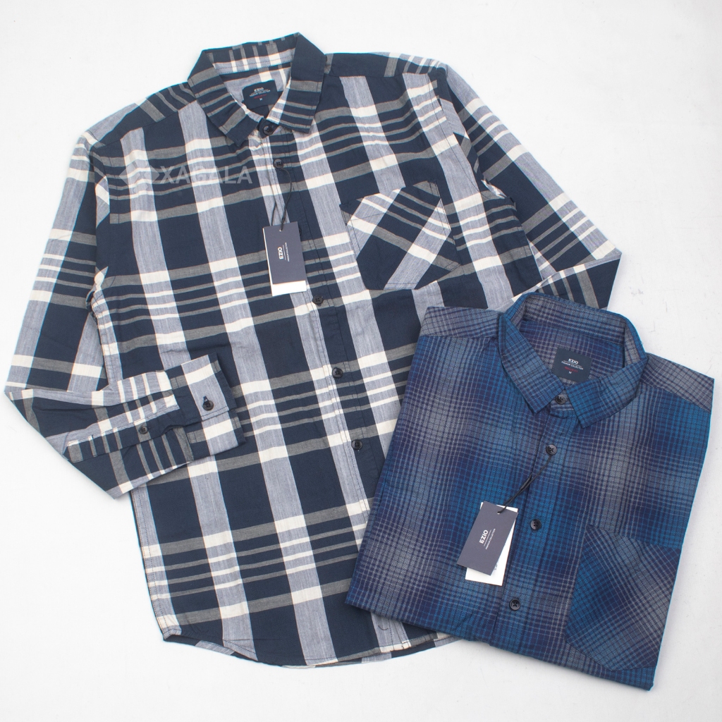 EZIO KEMEJA PRIA LENGAN PANJANG KOTAK BIRU REGULER M L XL