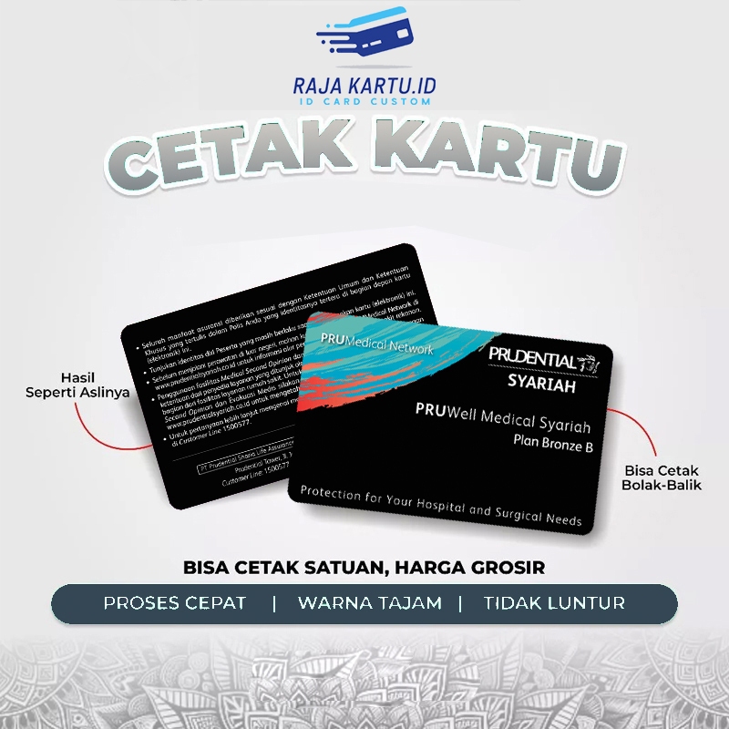 Cetak ID Card Kartu Digital Fisik Kartu Asuransi PRUDENTIAL Bisa Satuan Anti Luntur Bahan PVC Tebal 
