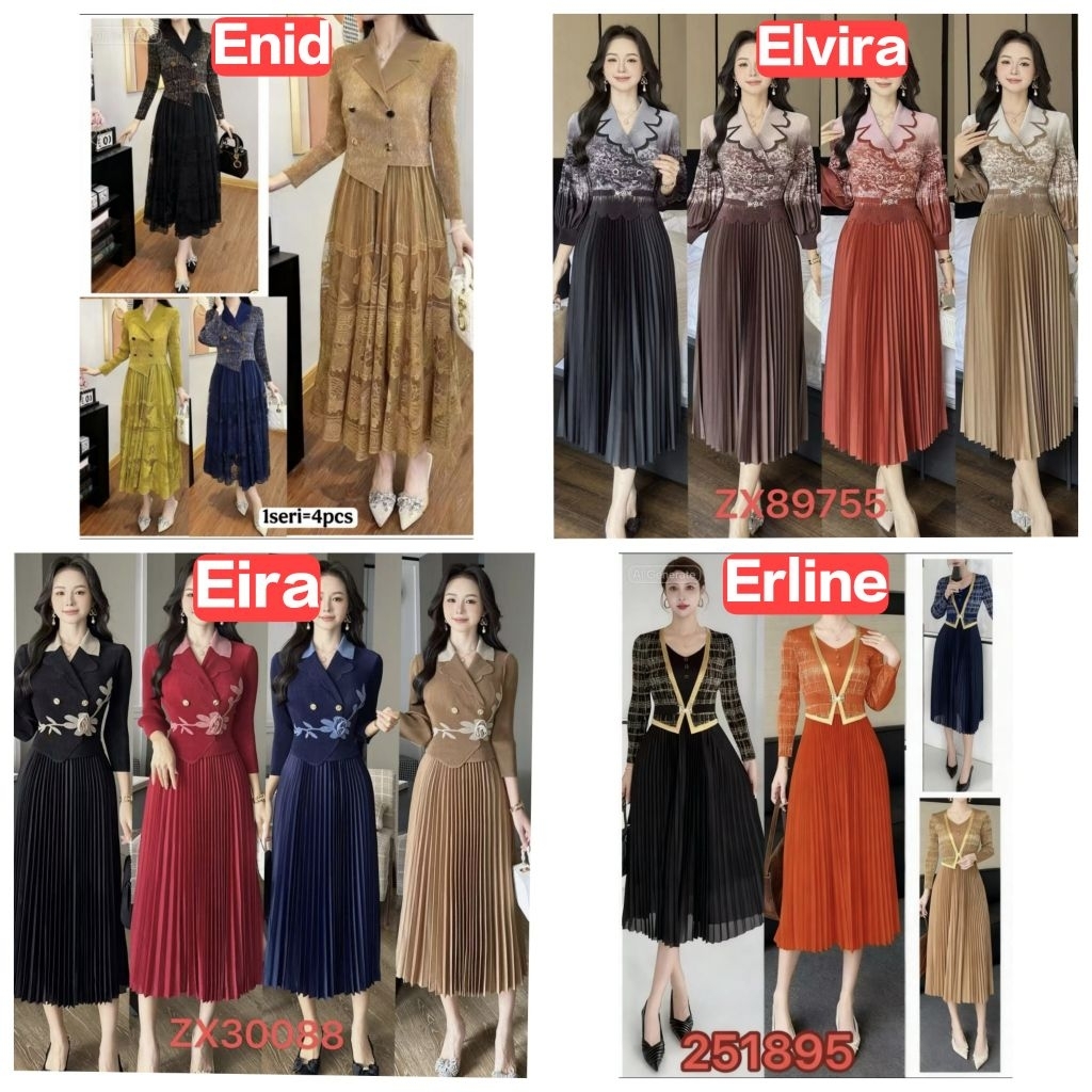 Midi Dress Plisket Prisket Pleats Premium Import Enid Elvira Eira Erline (FCTI1597)