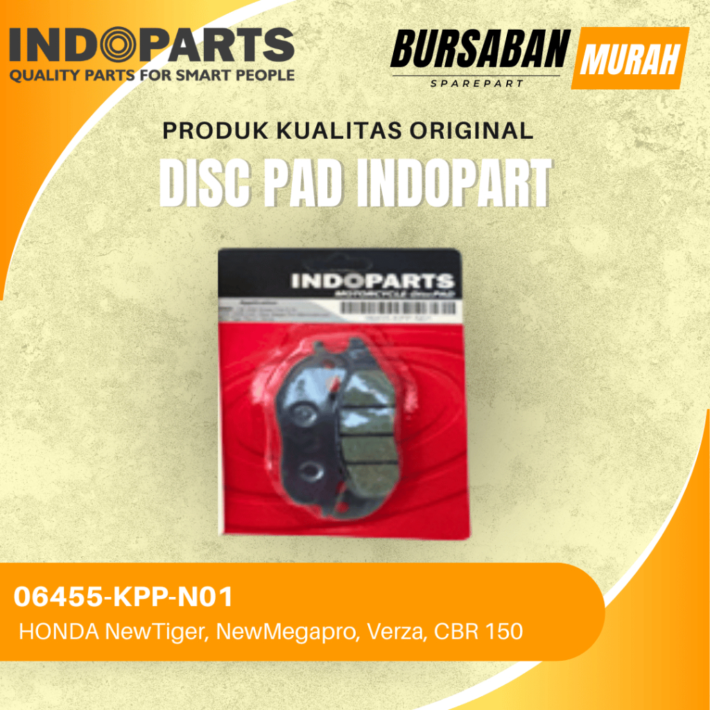 DISC PAD (asbestos) INDOPARTS  06455-KPP-N01 HONDA NewTiger, NewMegapro, Verza, CBR 150 ORIGINAL MUR