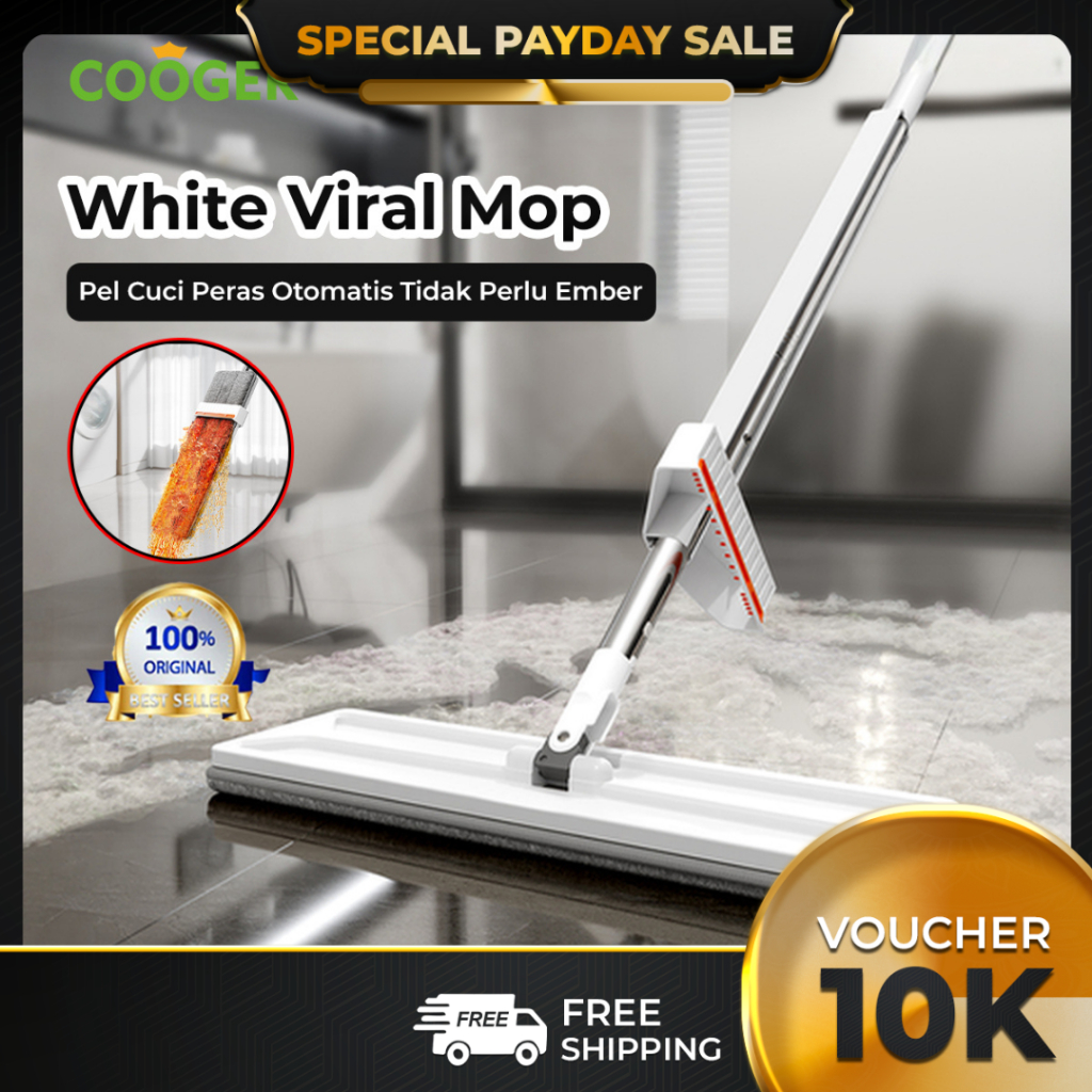 TERLARIS COOGER Alat Pel Peras Pelan Lantai Microfiber Berdiri Otomatis Automatic Standing Mop