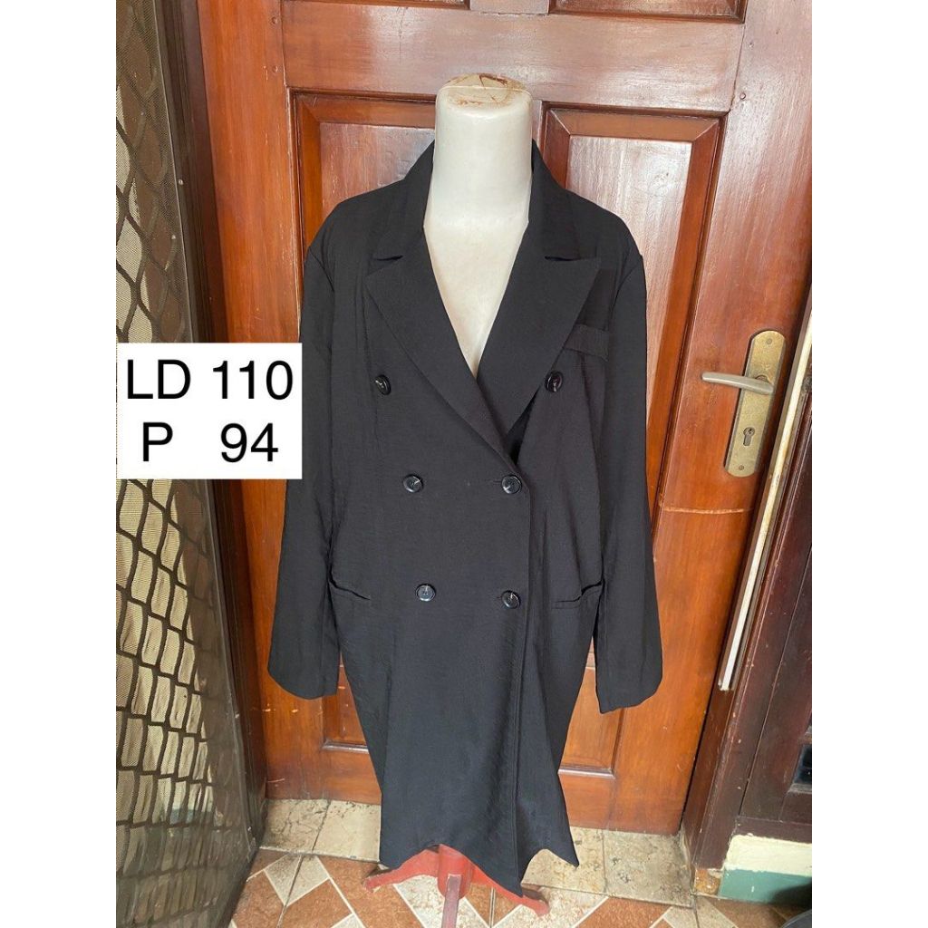 Blazer Tunik Wanita Jumbo Warna Hitam Black Blazer Kerja Formal