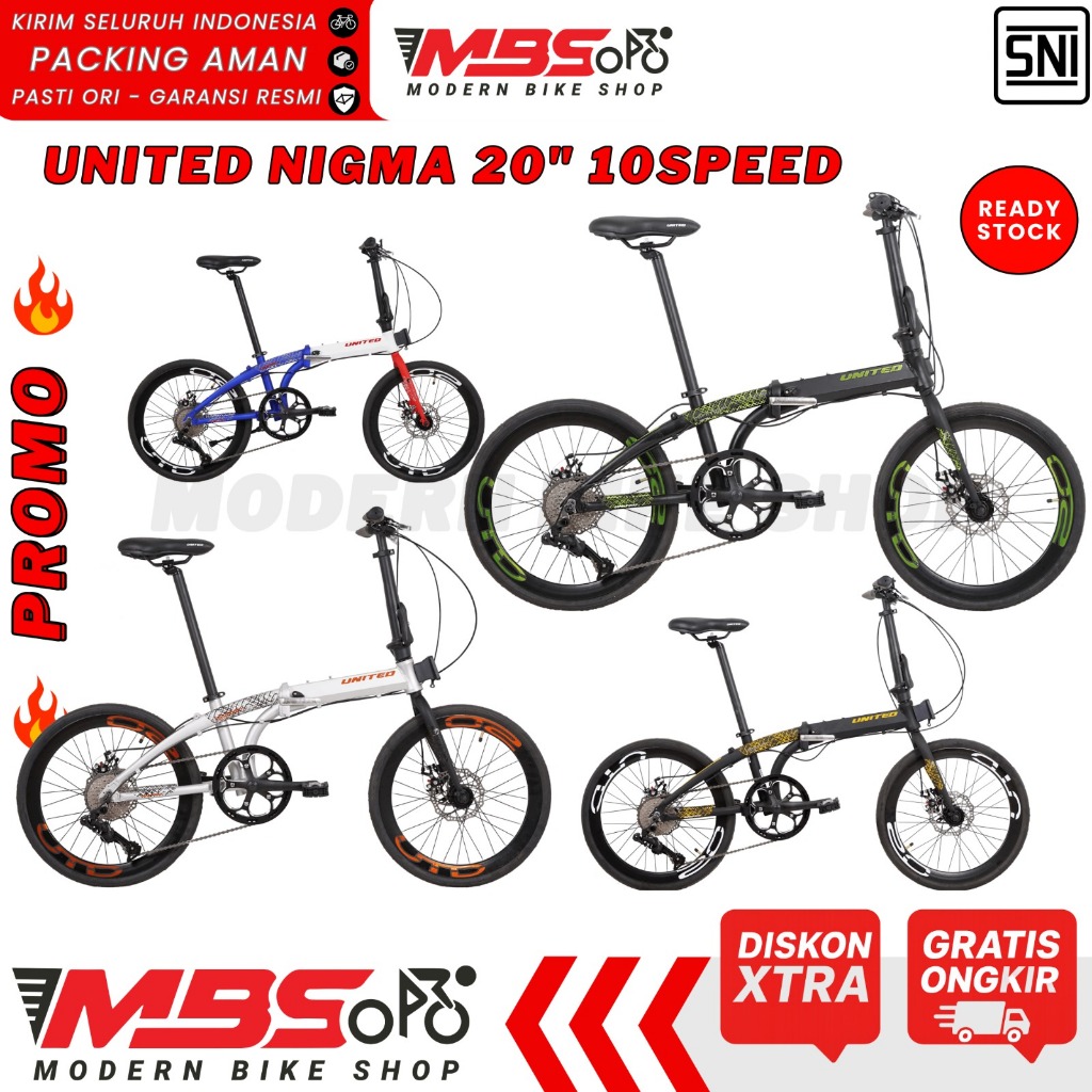 Sepeda Lipat 20 Inch UNITED Nigma 10S | 10 Speed | Frame Alloy | Rem Cakram Mekanik | Dewasa | PROMO