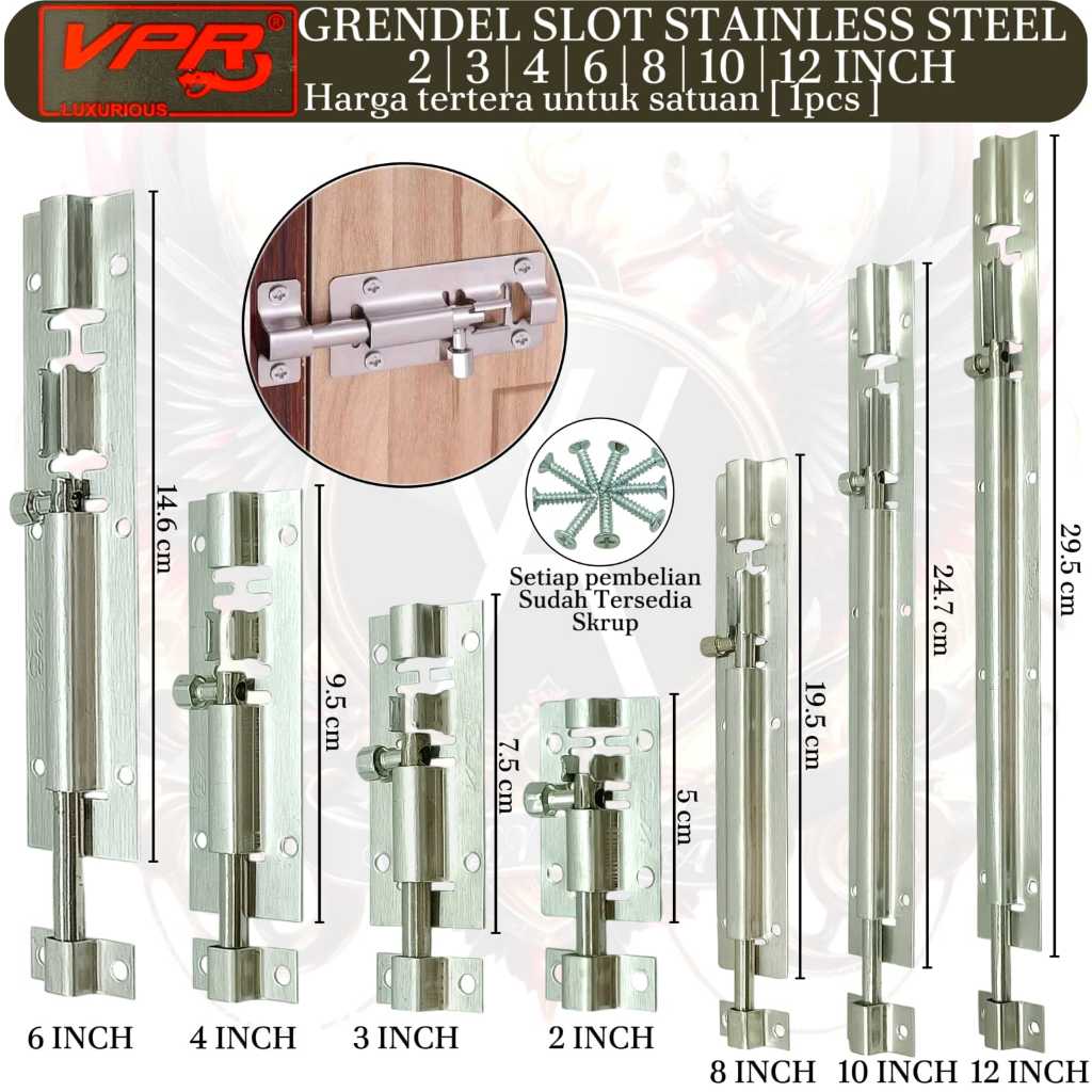 Grandel Slot Pintu stainless Steel VPR/Pengunci Kuat Anti Karat