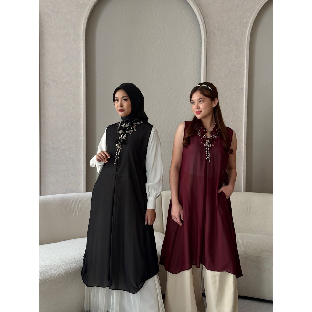 Nadeline Outer -  Longouter Ceruty Outer Kondangan Panjang Tanpa Lengan