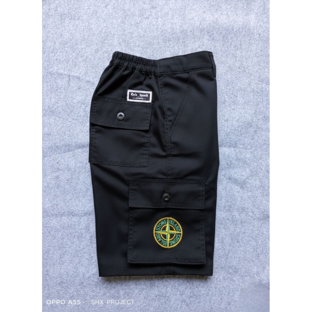 CELANA PENDEK PRIA - CELANA CARGO PENDEK PRIA BORDIR STONE ISLAND PINGGANG KARET