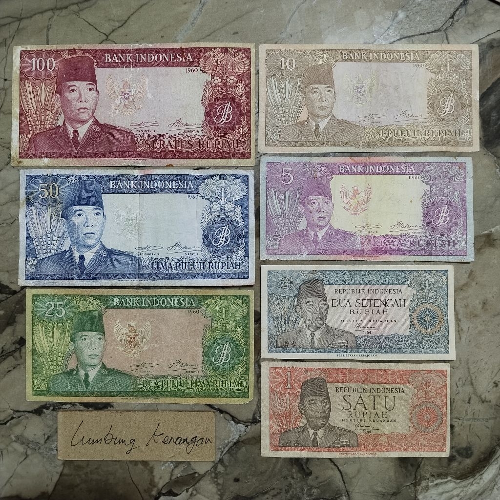 uang kuno seri sukarno set 7 Lembar
