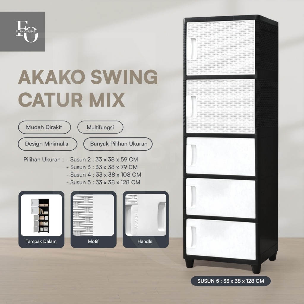 AKAKO - Lemari Pakaian Plastik Akako Swing Jumbo Catur Mix Susun 2, 3, 4 & 5