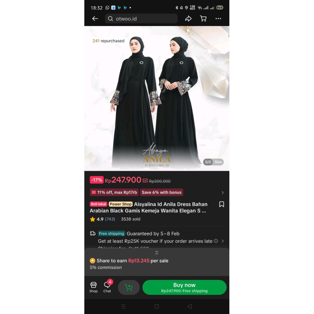 Aisyalina Id Anila Dress Bahan Arabian Black Gamis (preloved) 1x pakai