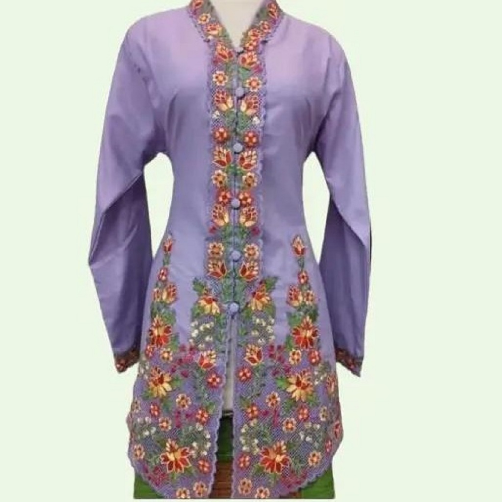 Kebaya Encim Bordir Motif Bunga Big Size Bahan Katun Toyobo Warna Lilac