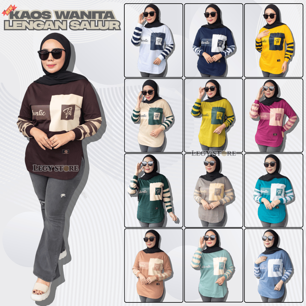 Kaos Wanita Lengan Panjang Garis Garis Jumbo Katun Combed PREMIUM Atasan Wanita Kekinian