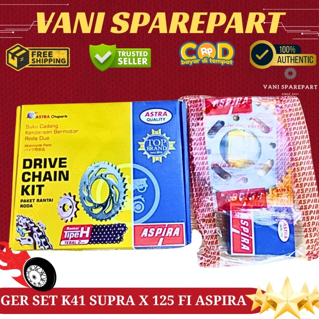 GEAR GER SET GEAR DEPAN BELAKANG RANTAI SET SUPRA X 125 FI K41 ASPIRA