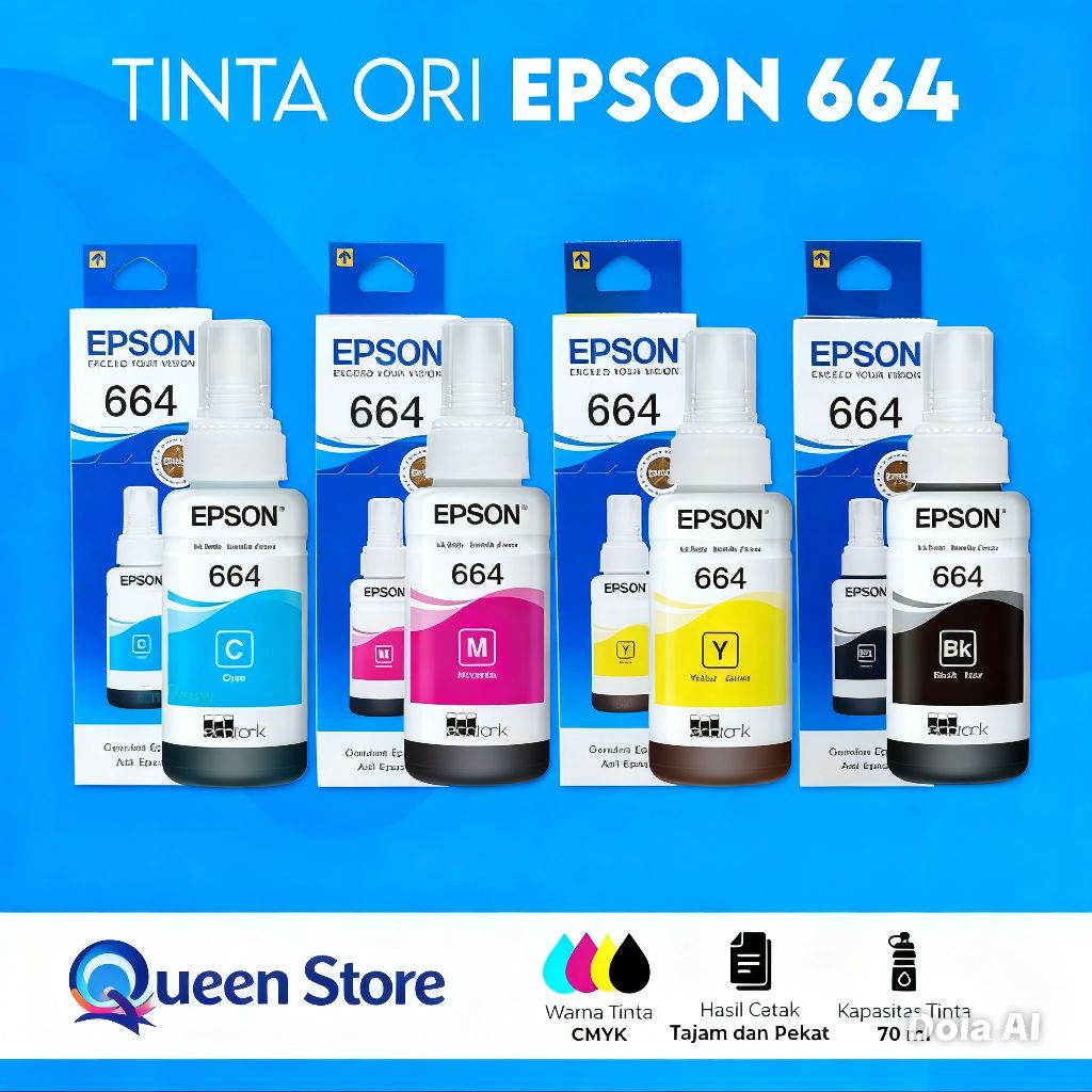 1Set TINTA EPSON 664 ORIGINAL FOR PRINTER L110 L20 L130 L360 L385