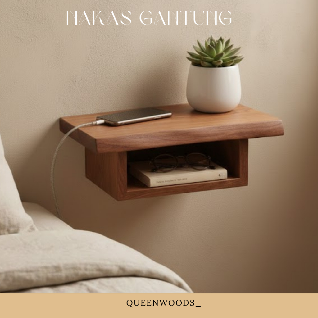 Nakas Gantung Floating Bedside Table Rak Nightstand KAYU JATI ASLI