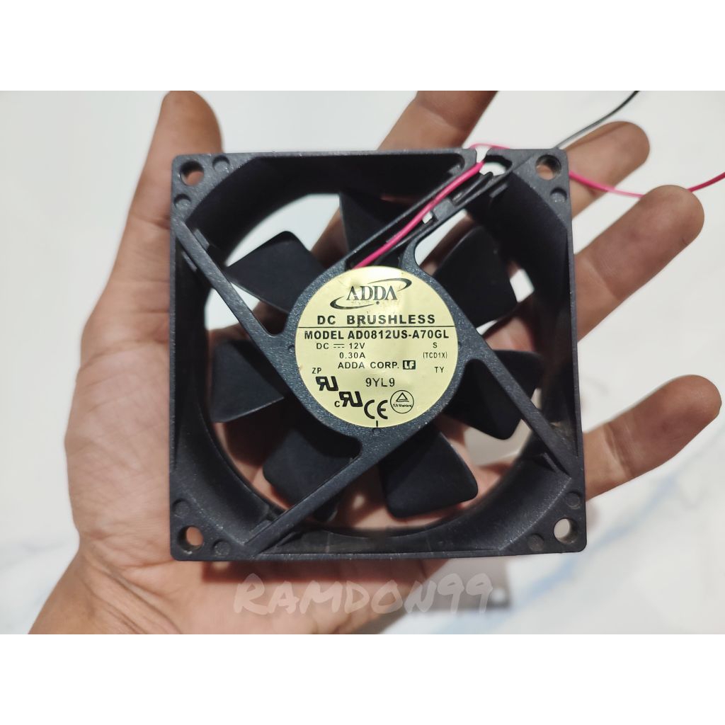 Kipas DC 12V 0.30A 8x8cm High Speed Original ADDA 2 Pin Copotan Server