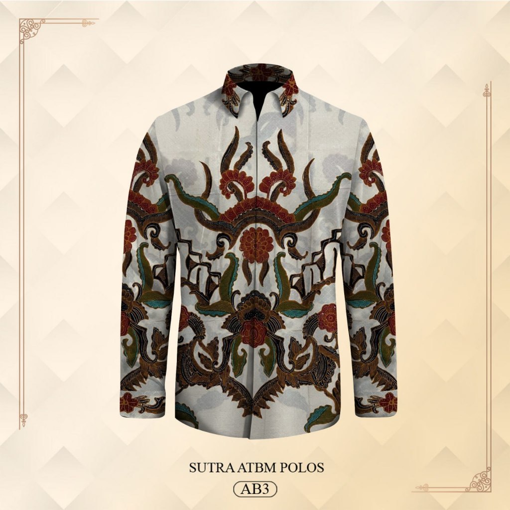 Kemeja pria lengan panjang batik tulis asli kain atbm sutra premium baron pola lengan panjang pendek