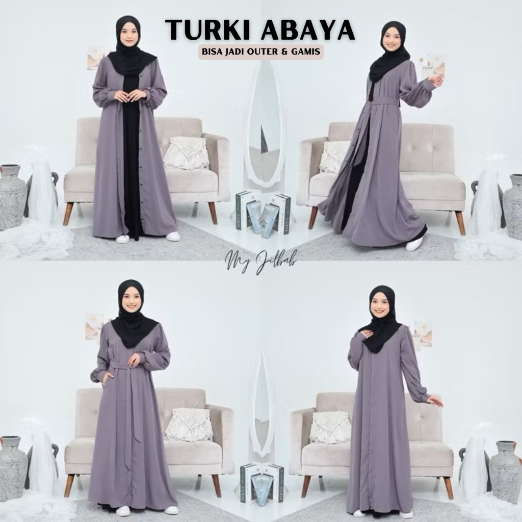 Turki Abaya Outer full kancing Abaya Lebaran Bahan Mirabella (Gamis Outer) by Myjilbab