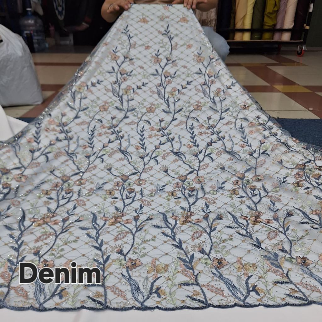 Kain tile payet stone sulam / Kain tile payet stone mewah / Kain tile kebaya wanita