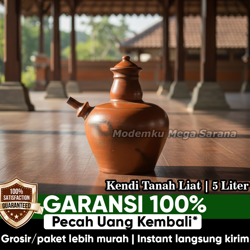 Kendi Tanah Liat Air Minum Teko Gerabah Tradisional - 5 Liter - Labu Tanah Gogok Glogok Kandi Kundi 