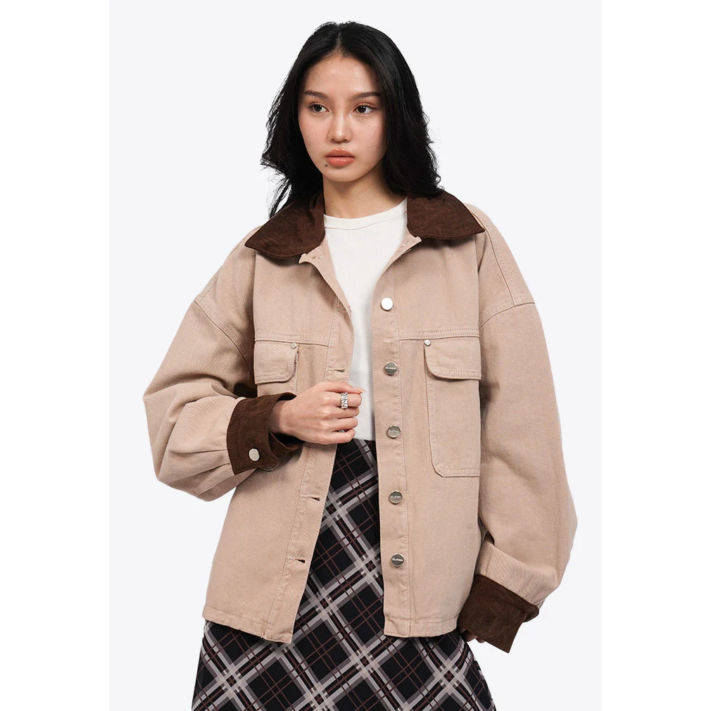 jaket jeans COLORBOX Contrast Details Denim Jacket Khaki