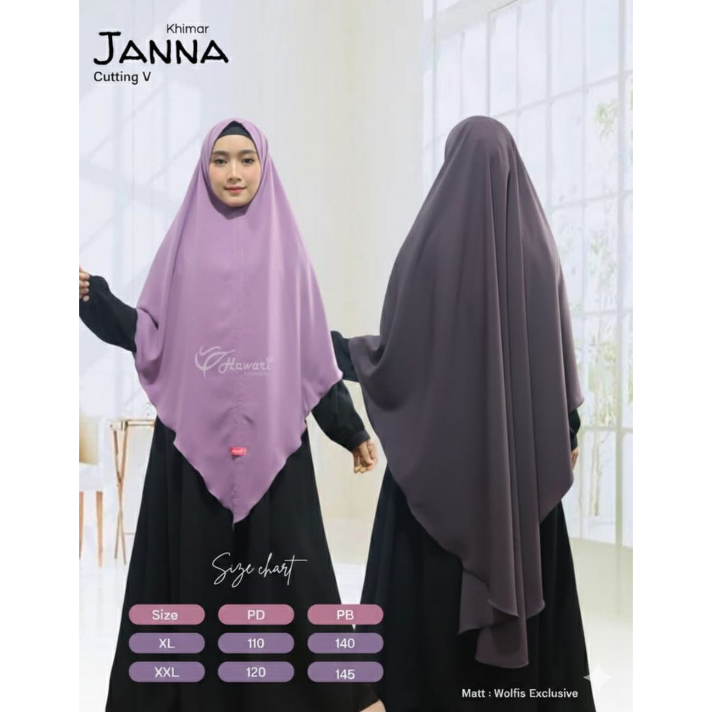 KHIMAR JANNA ORIGINAL HAWARI BAHAN WOLFIS EXCLUSIVE NON PAD CUTTING V UKURAN XL-XXL
