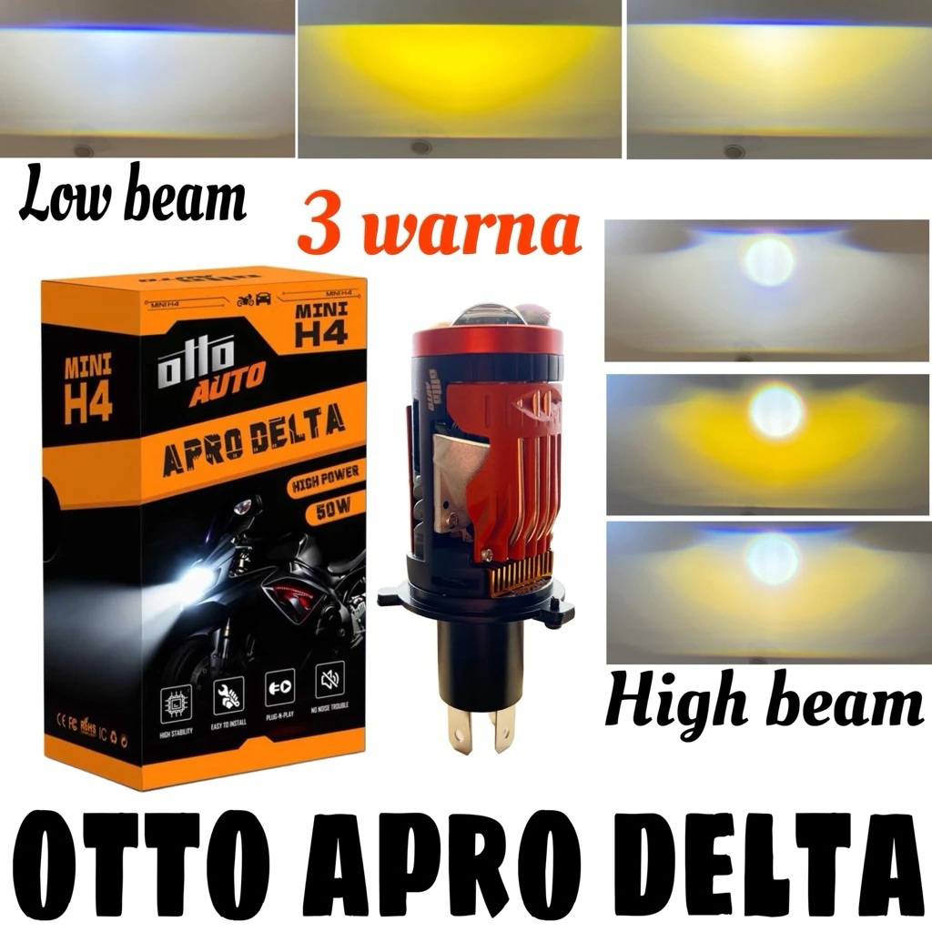 OTTO APRO DELTA HEADLAMP DOUBLE LASER HIGH BEAM SELENOID PLUS DEVIL SOKET H4