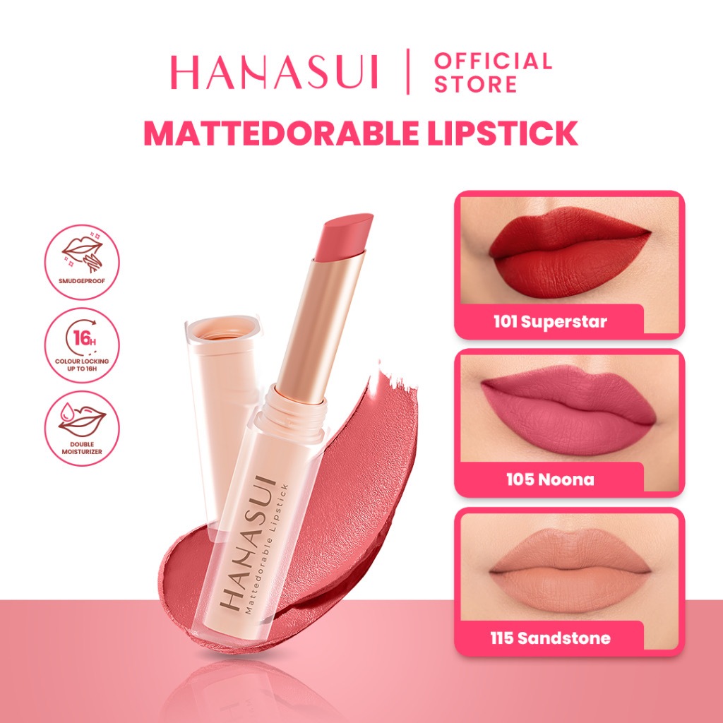 Hanasui Mattedorable Lipstick Matte Smudgeproof || Lipstik Matte Tahan Lama Warna Intens Sekali Oles