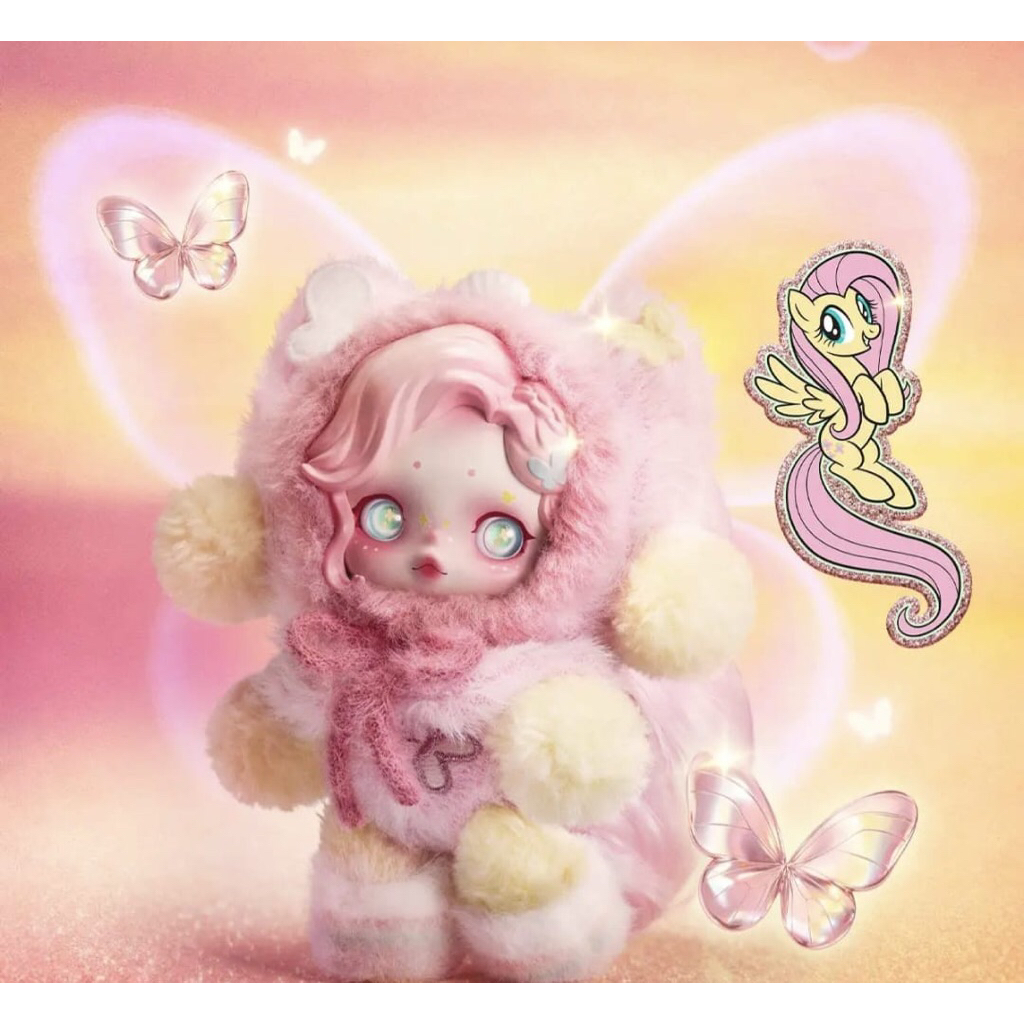 POP MART SKULLPANDA x My Little Pony FLUTTERSHY Plush Doll Pendant Blind Box Birthday Gift Kid Toys
