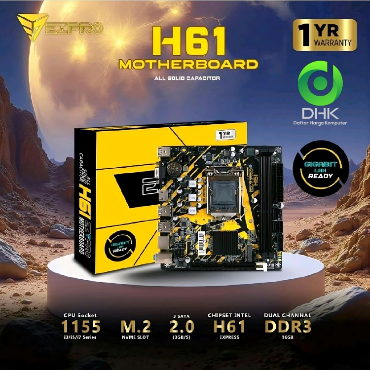 Motherboard intel h61 EZPRO DDR3 NVME (LGA1155, H61, DDR3, SATA3)