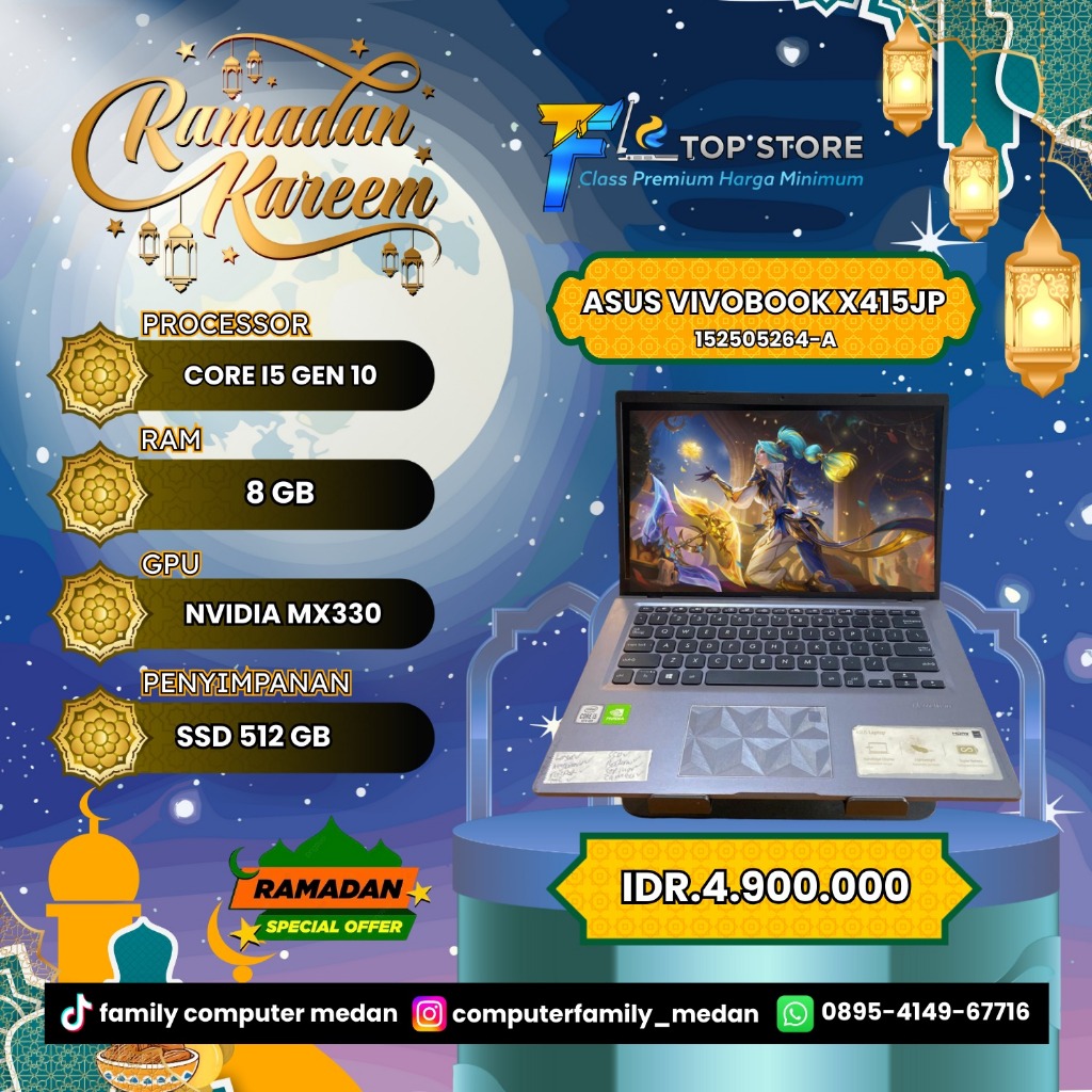 LAPTOP ASUS VIVOBOOK X415JP CORE I5 GEN 10 SSD 512/8GB-NVIDIA MX330