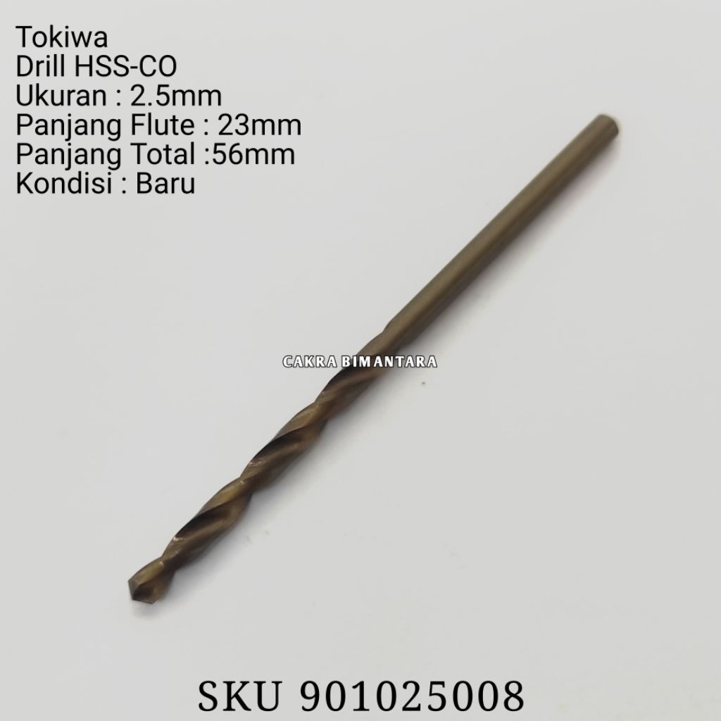 Tokiwa mata bor 2.5mm drill HSS CO 2.5 mm untuk besi diameter 2 . 5mm hss cobalt