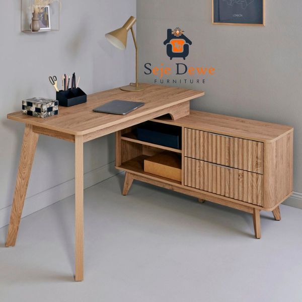 Meja Kerja Modern L shape Kayu jati