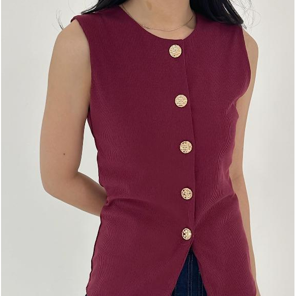Lenna Knitt Blouse Vest - Baju Rompi Atasan Wanita Rajut / Merah Imlek CNY Sincia Chinese New Year