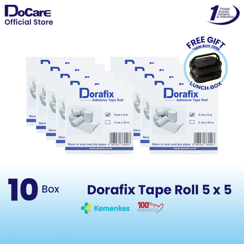 [Bundling 10 Pack] Dorafix  Adhesive Tape Roll 5cm x 5m - Perekat Plester Perban Gulung Luka
