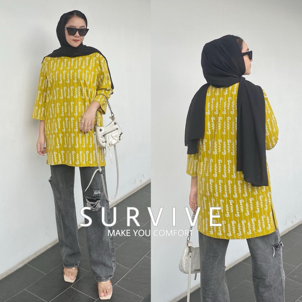 Survive ~ Kaos Tunik Wanita Fullprint “Logo Survive” Oversize