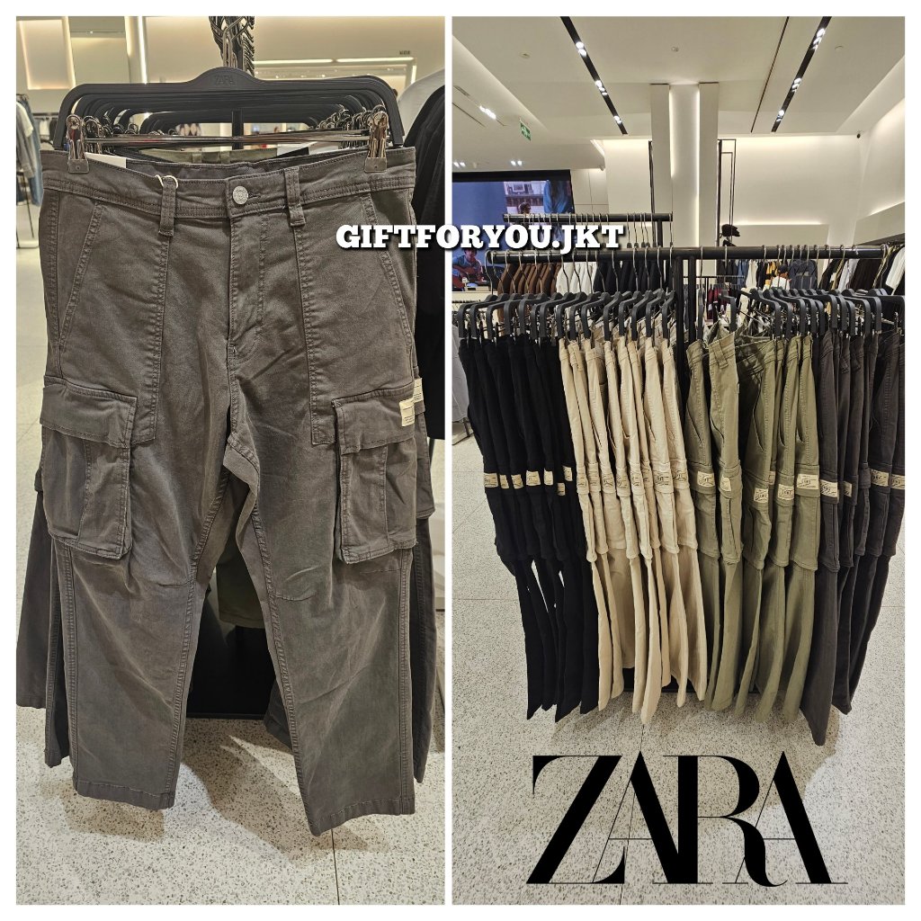Zara Celana Panjang Denim Kargo Pria Original Jeans Cargo Denim Trouser With Pocket Cowok Laki Laki 
