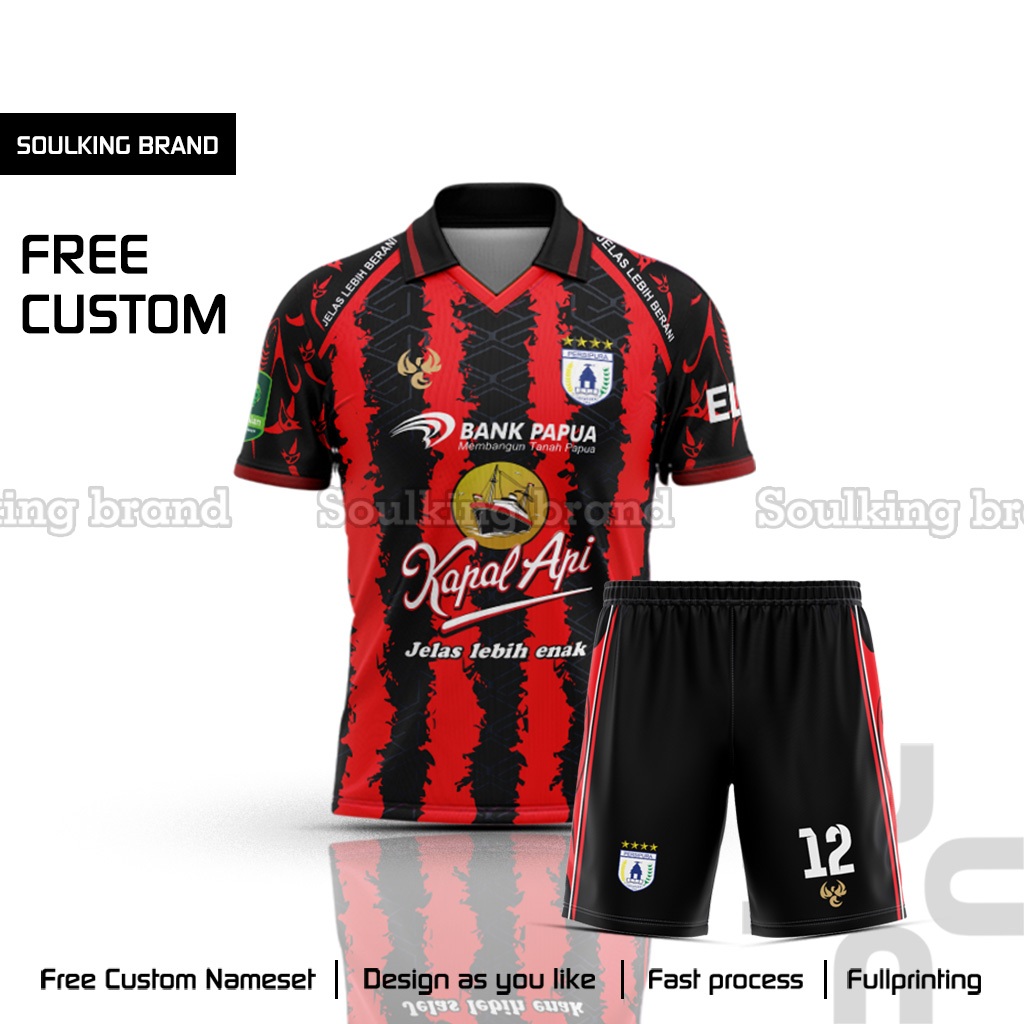 Baju Jersey Bola Persipura 2025 / 2026 Home Away Third Liga 2 Indonesia Free Custom Nama Warna Merah
