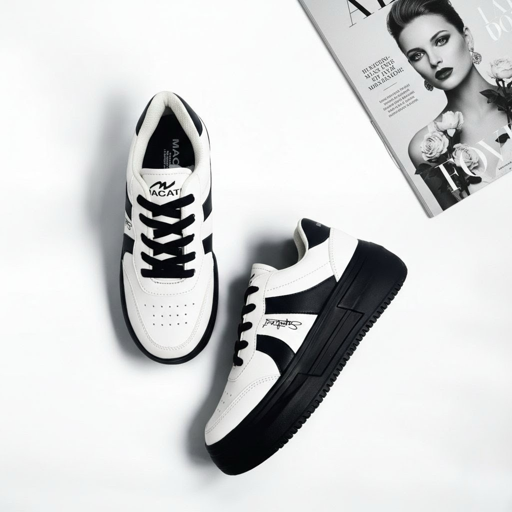 MACATI Sepatu Sneakers Hitam Putih Wanita Pria Korean Style terbaru Sepatu Sekolah Wanita HItam Sepa