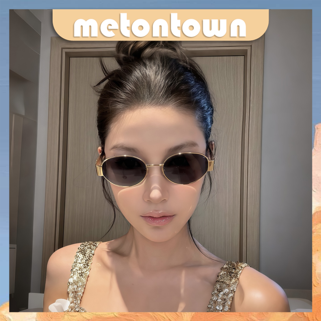 Mtt Kacamata Hitam Bulat Retro Frame C Logo Sunglasses Wanita Trendy UV400 Protection